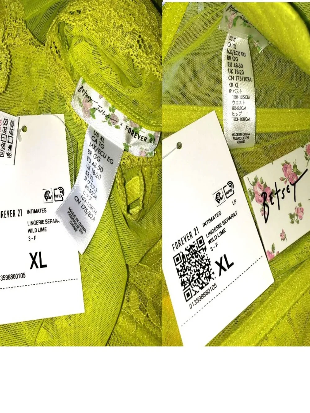 Betsey Johnson Corset Top Bustier Panties Lingerie Green Lace Mesh Butterfly XL - Picture 16 of 16